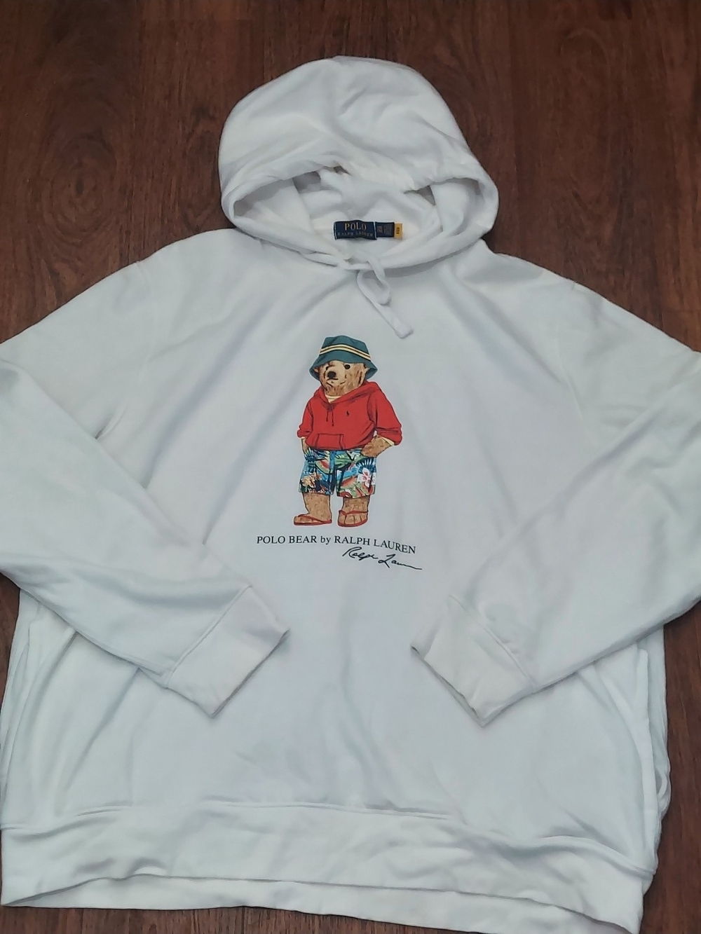 PoloRalph Lauren White Preppy Chill Bear Fleece Hoodie Xxl Casual Side Pockets